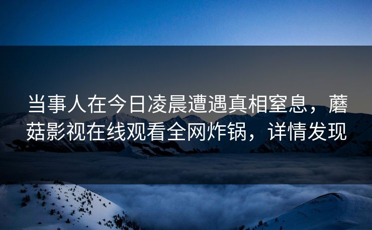 当事人在今日凌晨遭遇真相窒息，蘑菇影视在线观看全网炸锅，详情发现