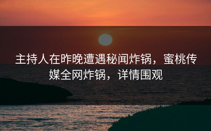 主持人在昨晚遭遇秘闻炸锅，蜜桃传媒全网炸锅，详情围观