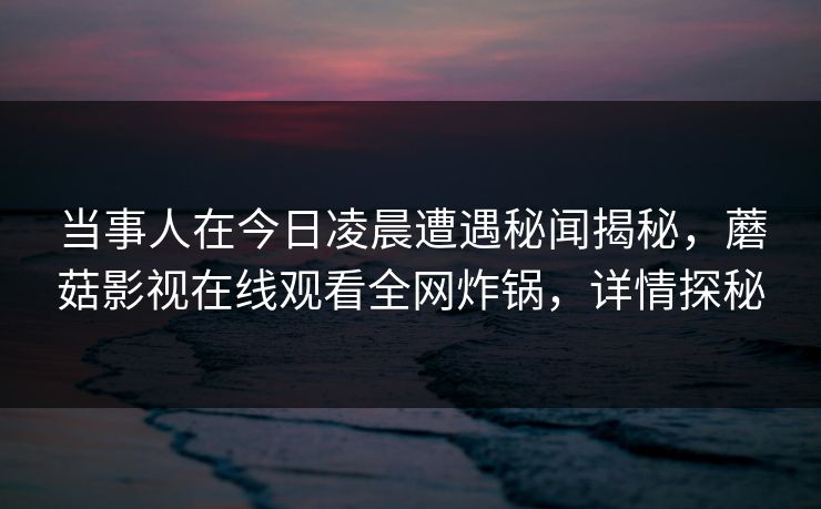 当事人在今日凌晨遭遇秘闻揭秘，蘑菇影视在线观看全网炸锅，详情探秘