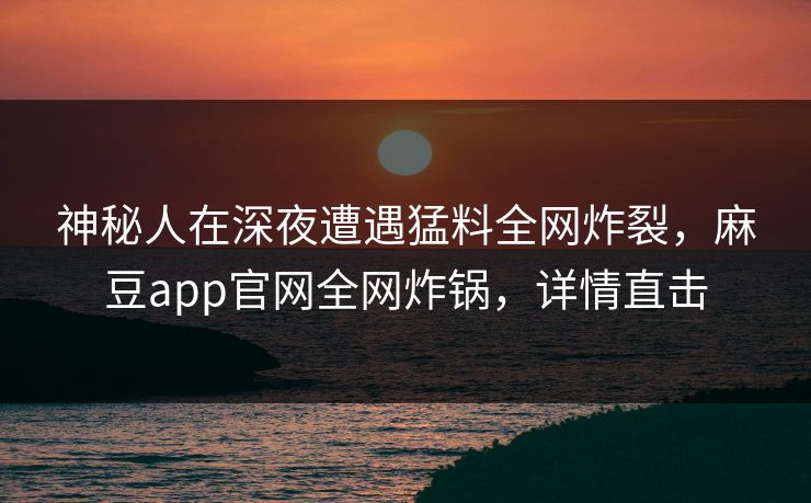 神秘人在深夜遭遇猛料全网炸裂，麻豆app官网全网炸锅，详情直击